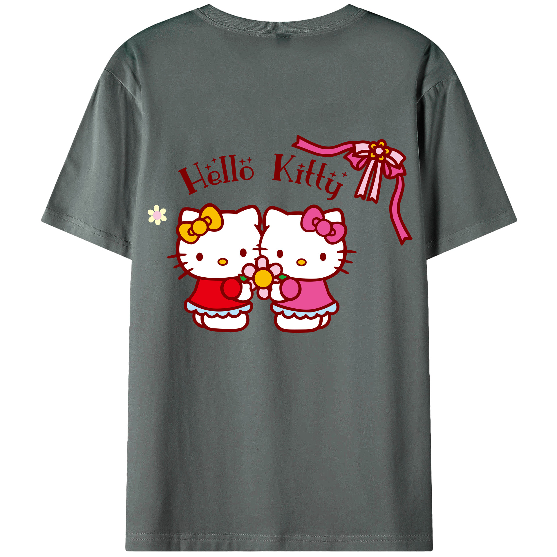 （画像用） Hello Kitty ハローキティ 綿100％ メンズ半袖Tシャツ（バックプリント） 通気性